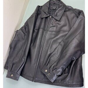 Colebrook Leather Bomber Jacket Mens 2XL XXL Black Full Zip Quilted Liner